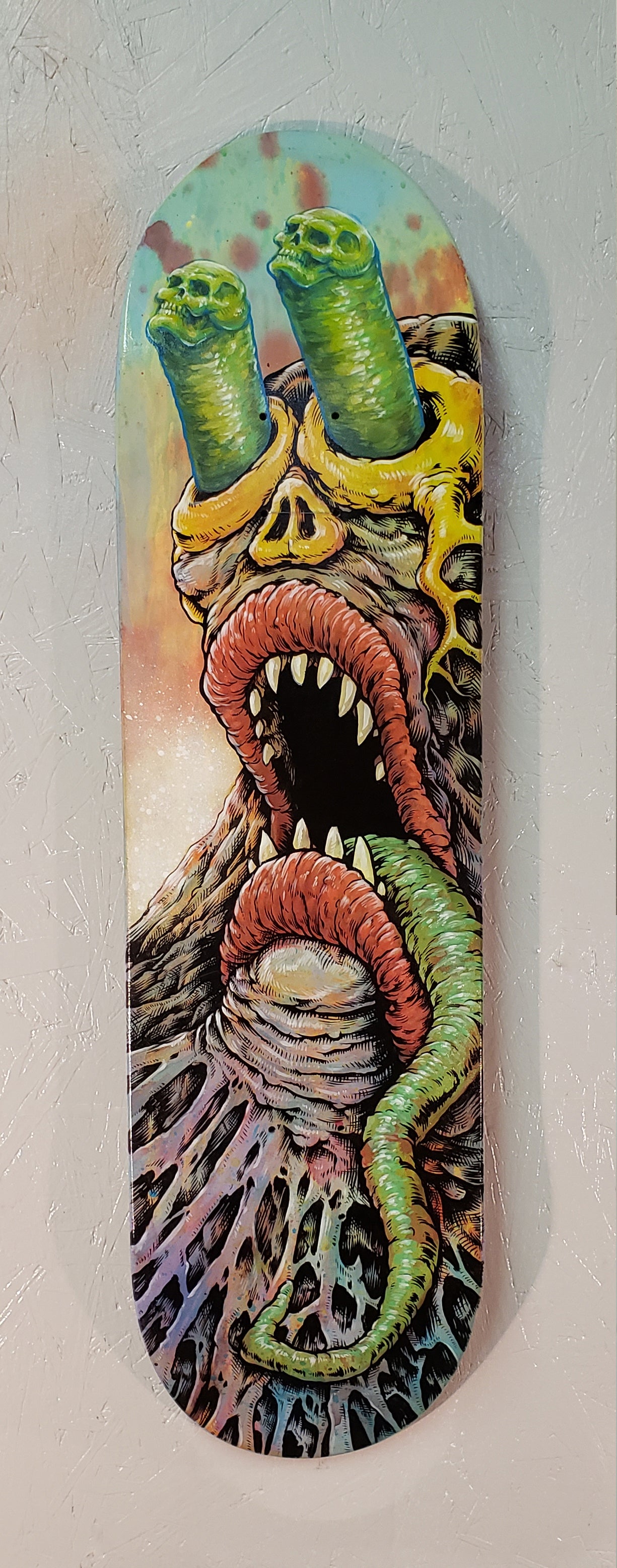 "Eye-poppin' Skull Blaster" Original Skateboard Painting