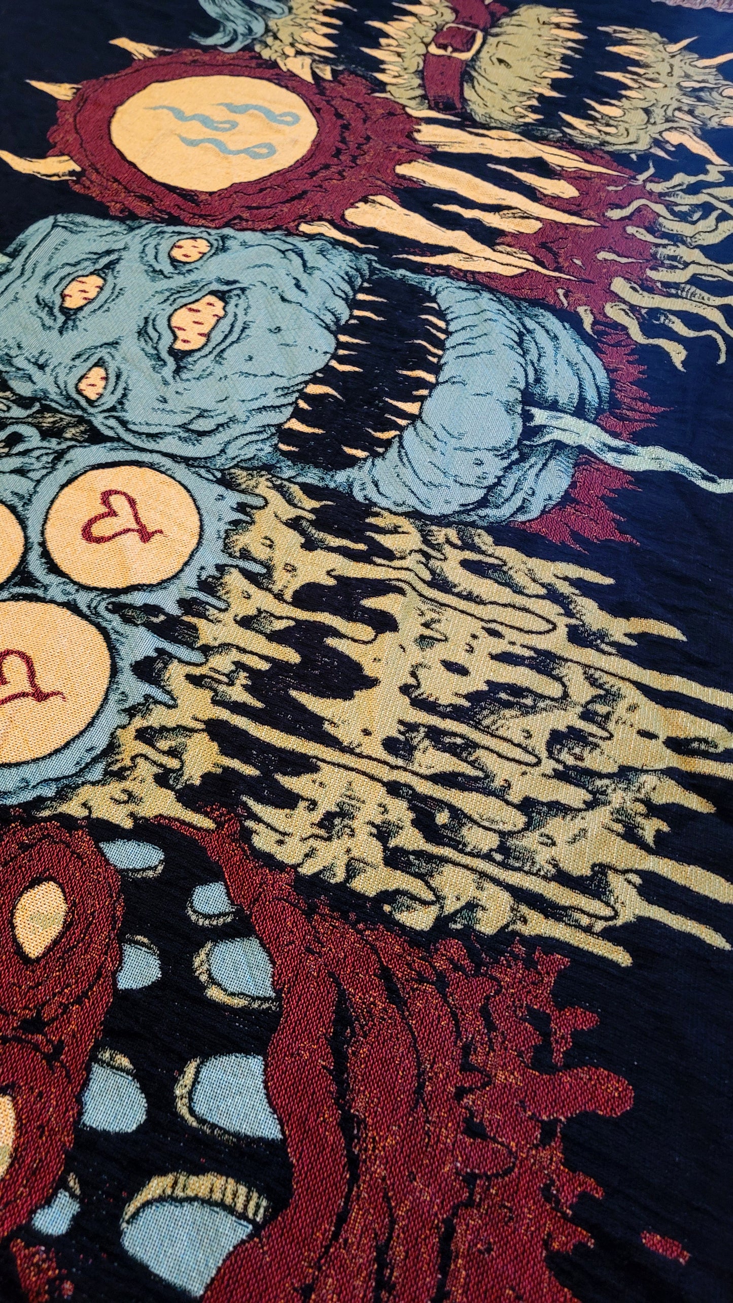 Sword Stabbed 5 Heads in a Row Woven Blanket