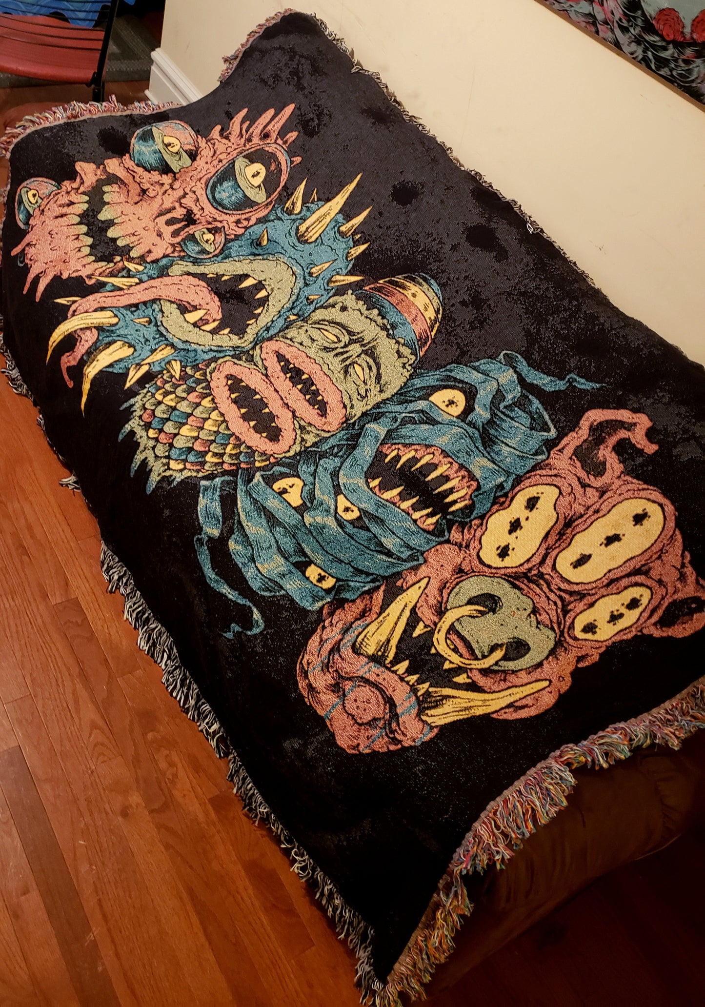 5 More Monster Heads in A Row Woven Blanket