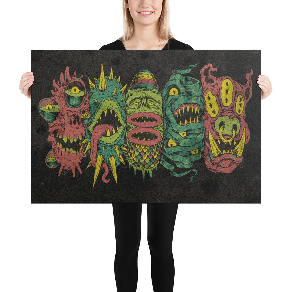 5 More Monster Heads in a Row Print