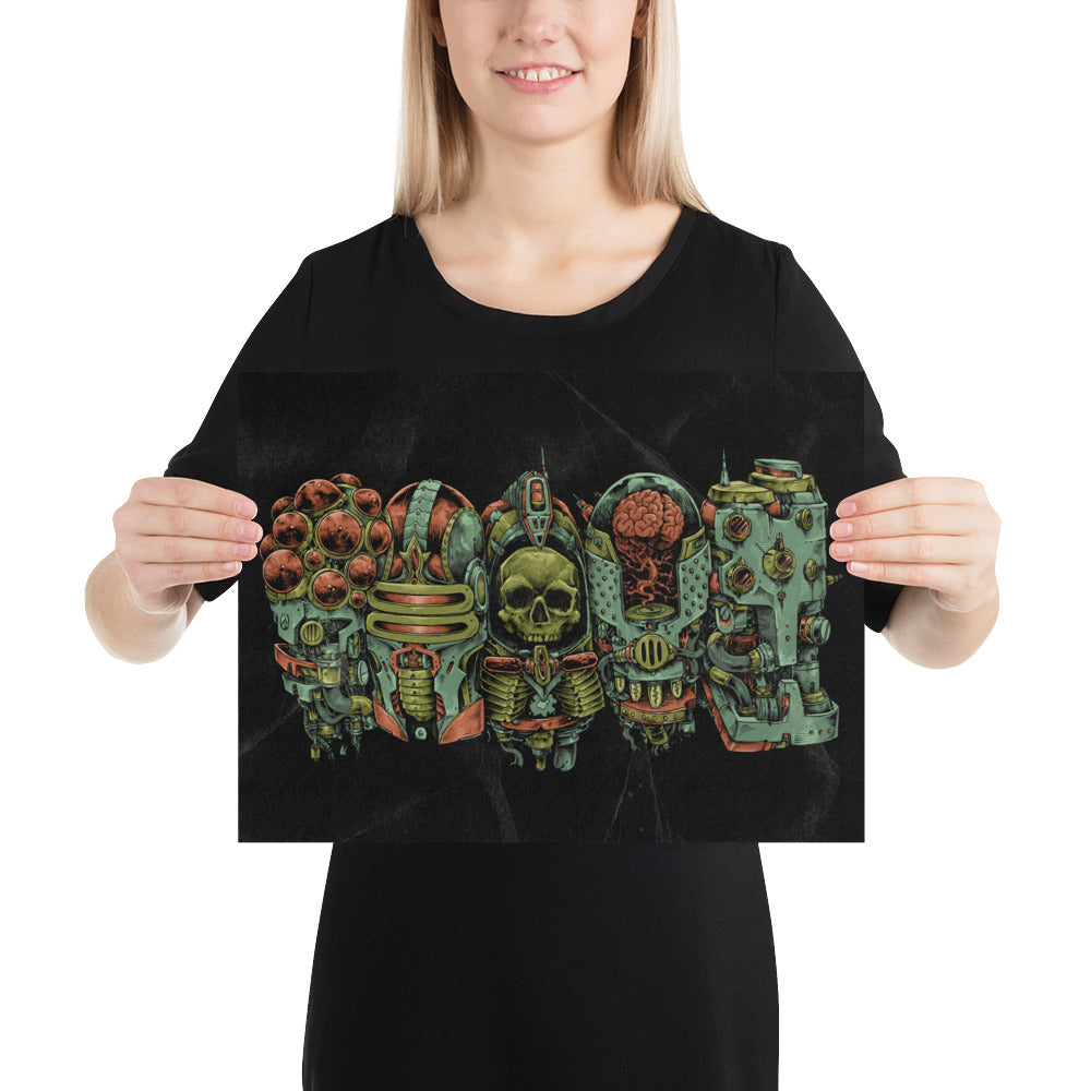 5 Robo Heads in a Row Print