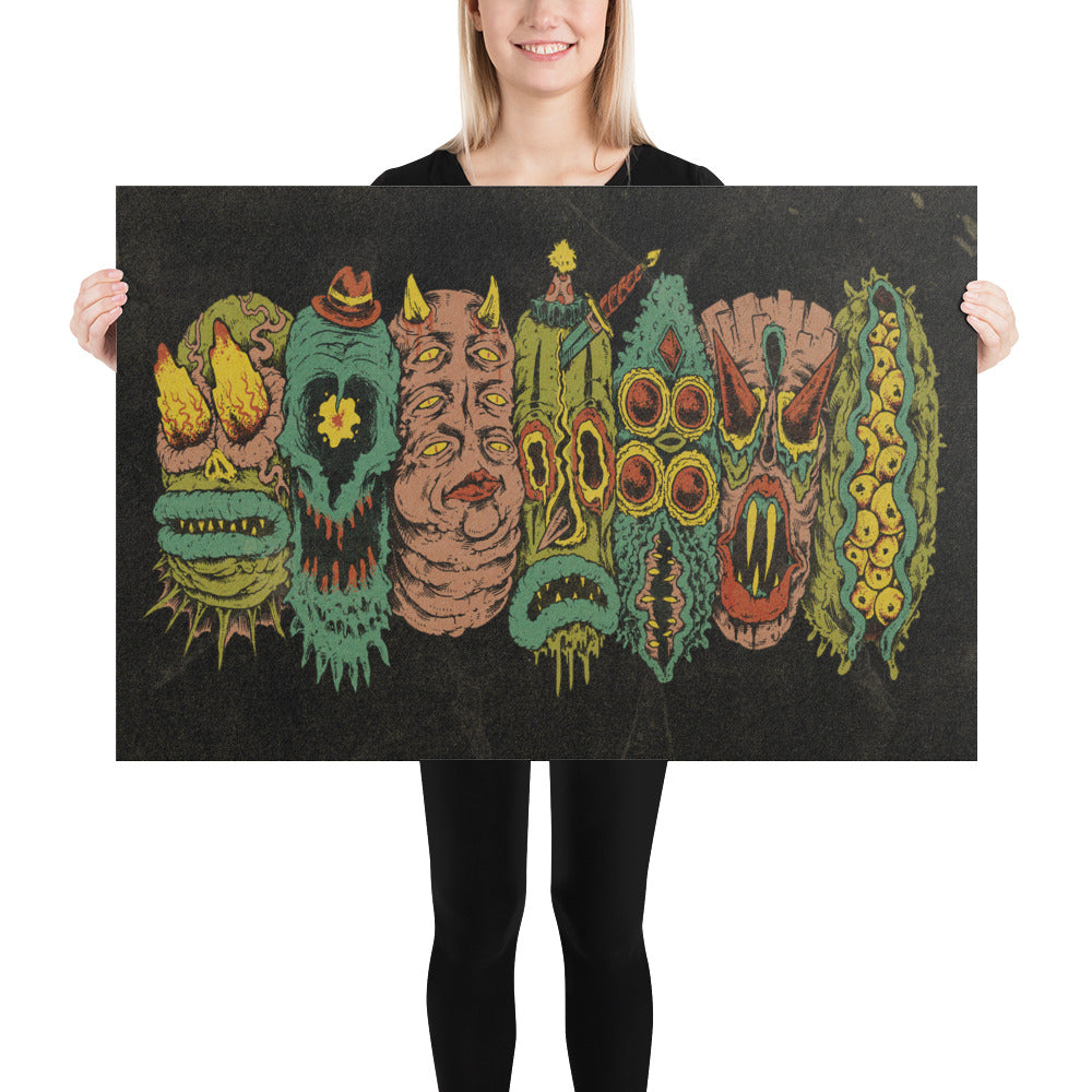 7 Monster Heads in a Row Print