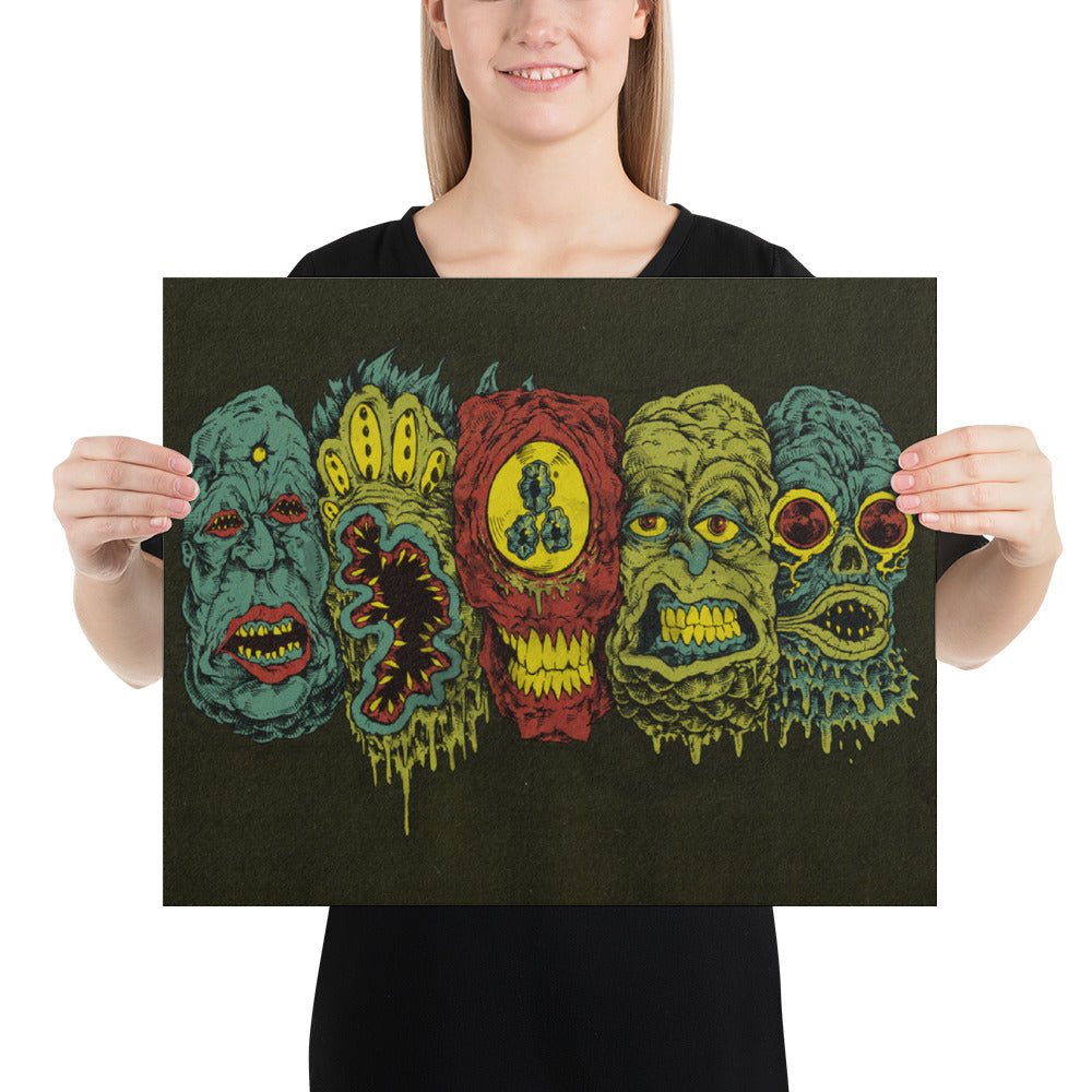 5 Monster Heads In a Row Print