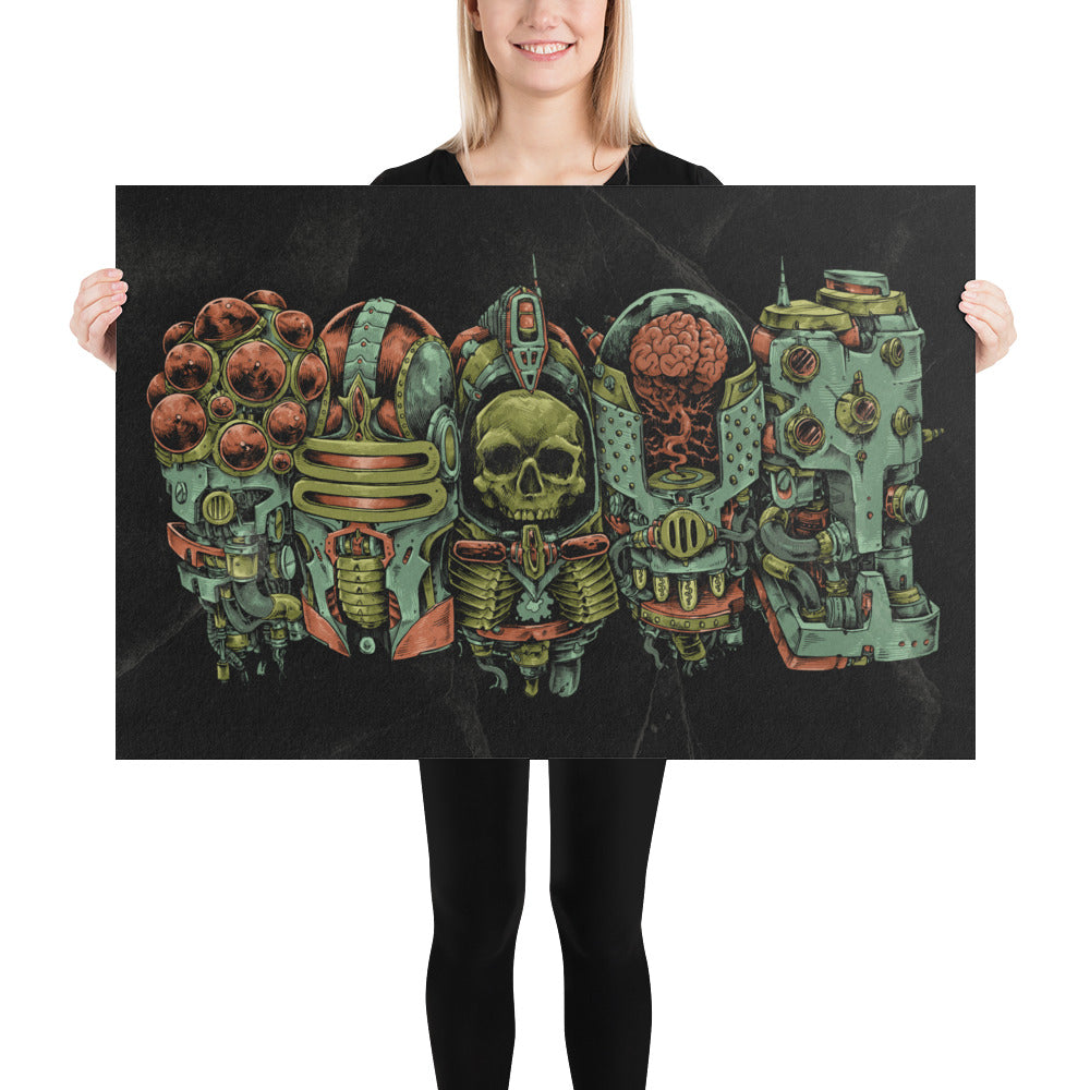 5 Robo Heads in a Row Print