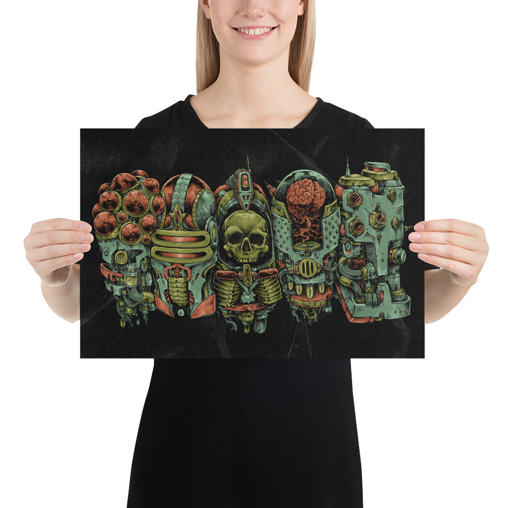 5 Robo Heads in a Row Print