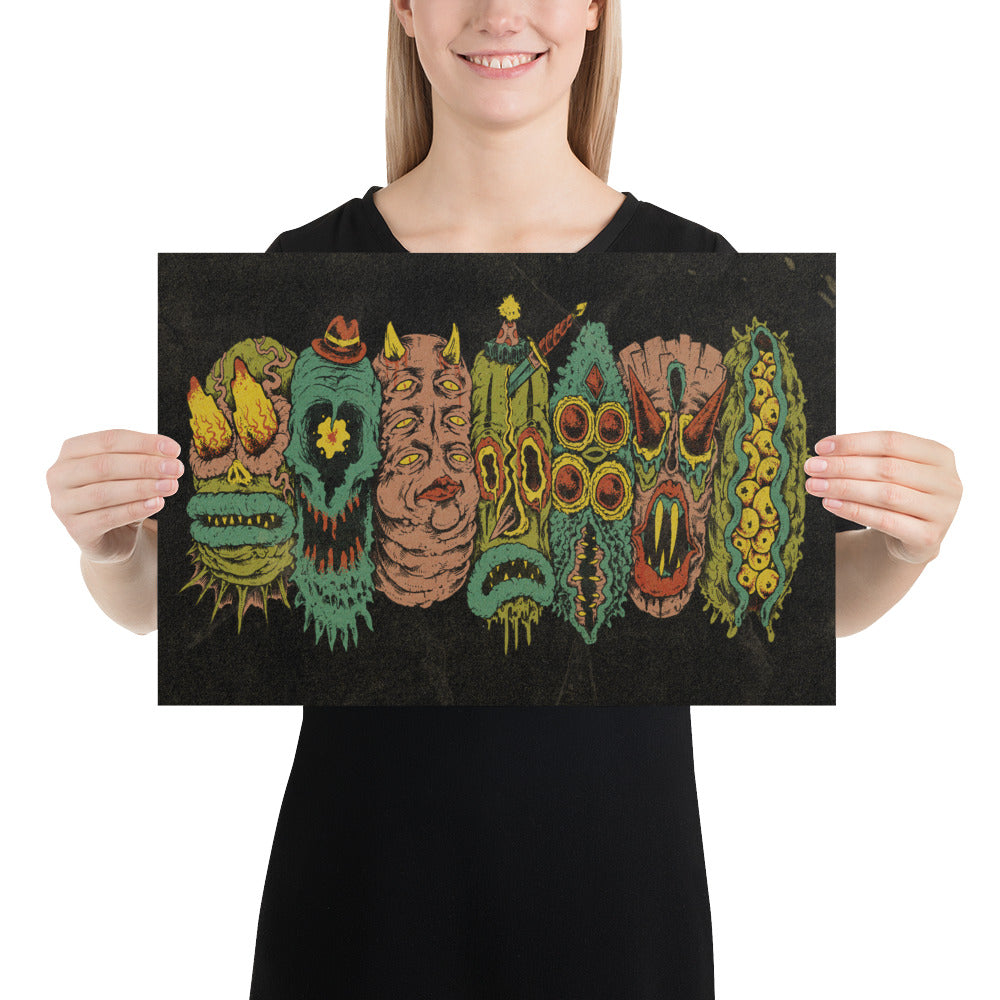 7 Monster Heads in a Row Print