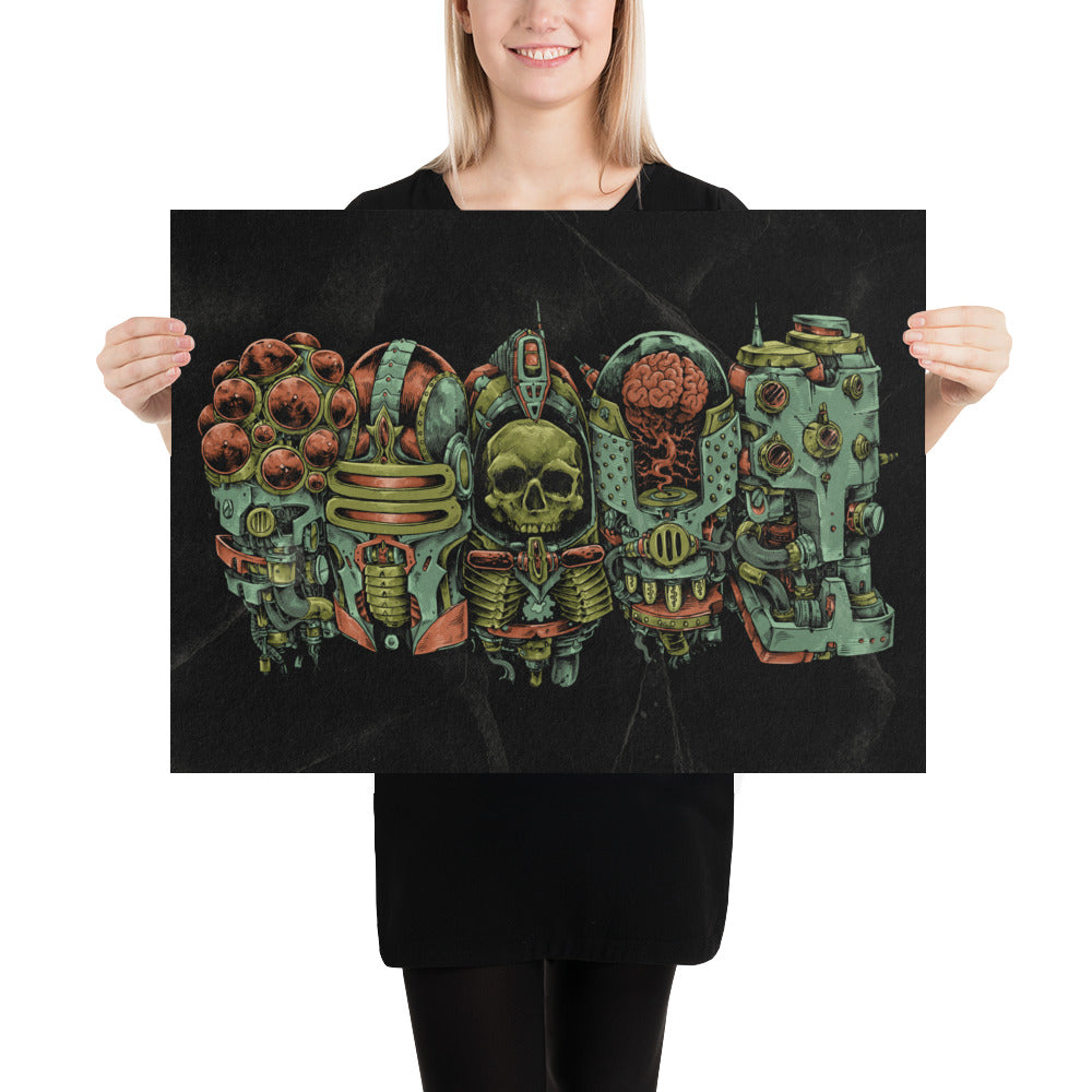 5 Robo Heads in a Row Print