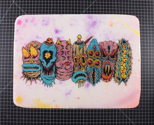 7 Monster Heads in a Row - Wood Transfer