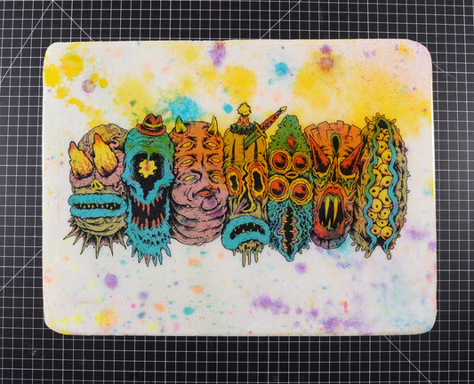 7 Monster Heads in a Row - Wood Transfer