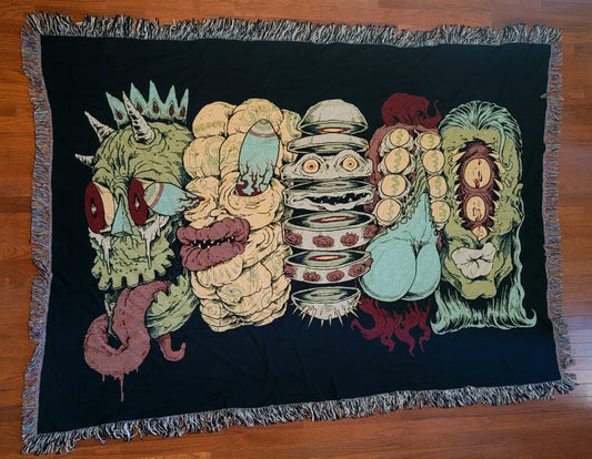 5 Sliced, Squished, and Slimey Heads in a Row Woven Blanket