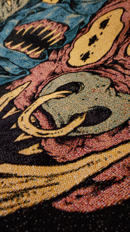 5 More Monster Heads in A Row Woven Blanket