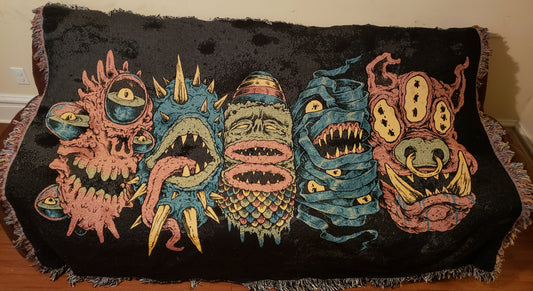 5 More Monster Heads in A Row Woven Blanket