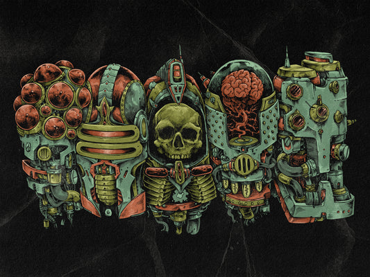 5 Robo Heads in a Row Print