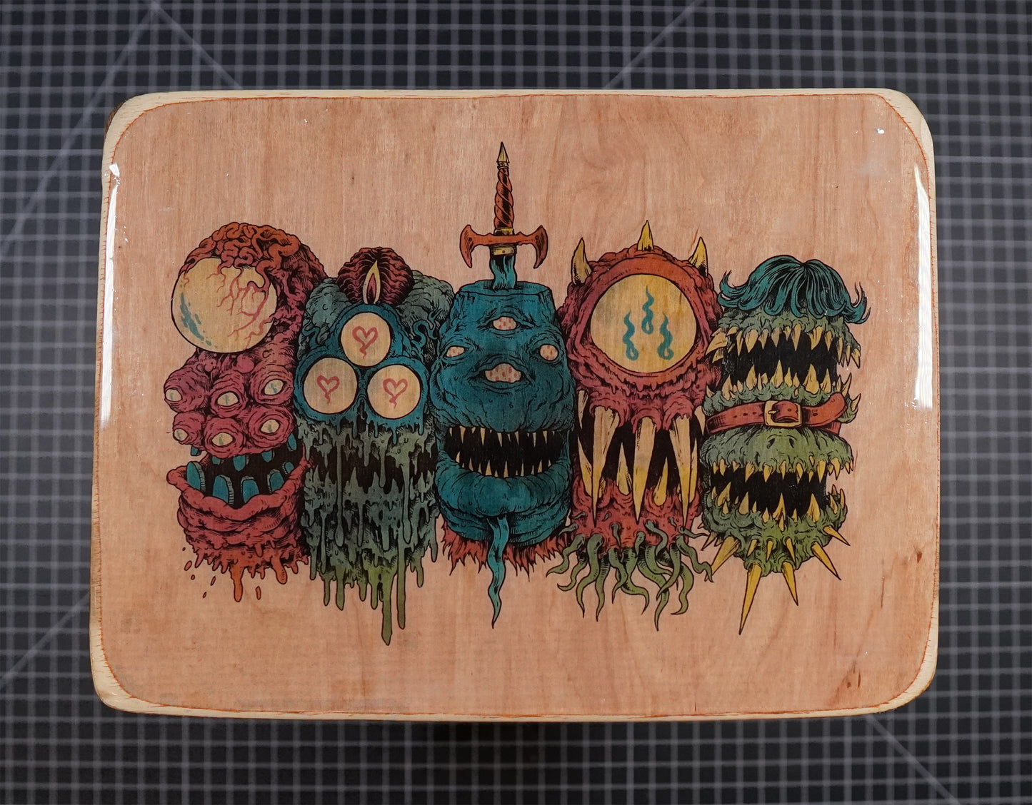 Sword Stabbed 5 Heads in a Row - Wood Transfer