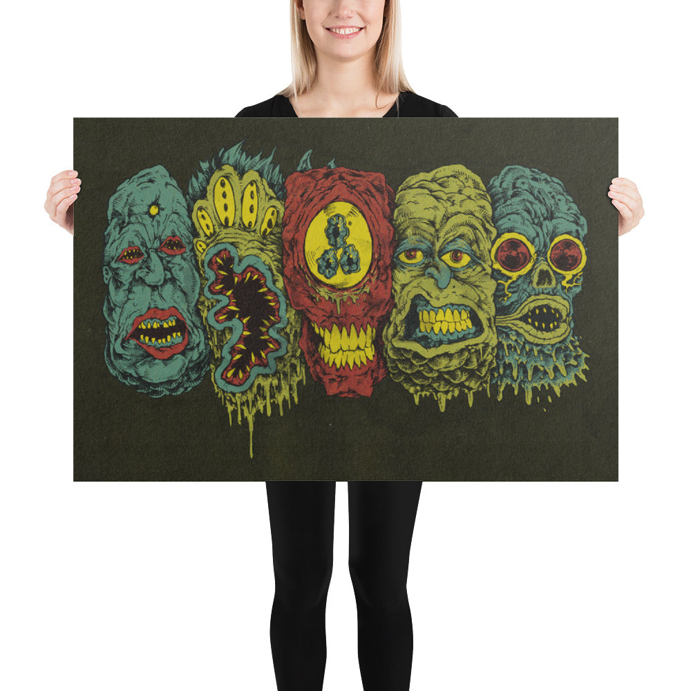 5 Monster Heads In a Row Print