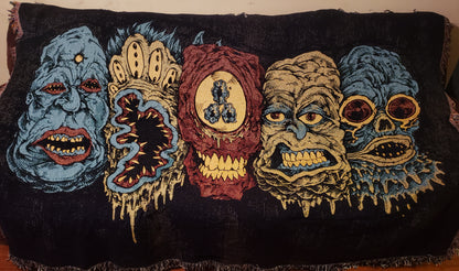 5 Monster Heads in a Row Woven Blanket